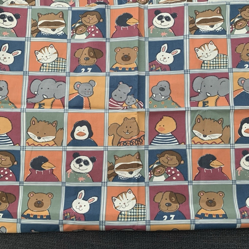 Vintage Alexander Henry Collection Fabric Animals Squares Pals Down Across 1 Yd
